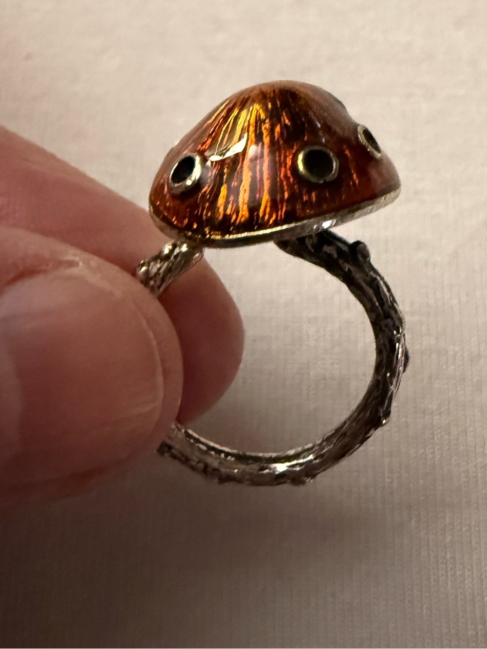 VGUVC Handcrafted Amber Colored Adjustable Vintage Mushroom Statement Ring
